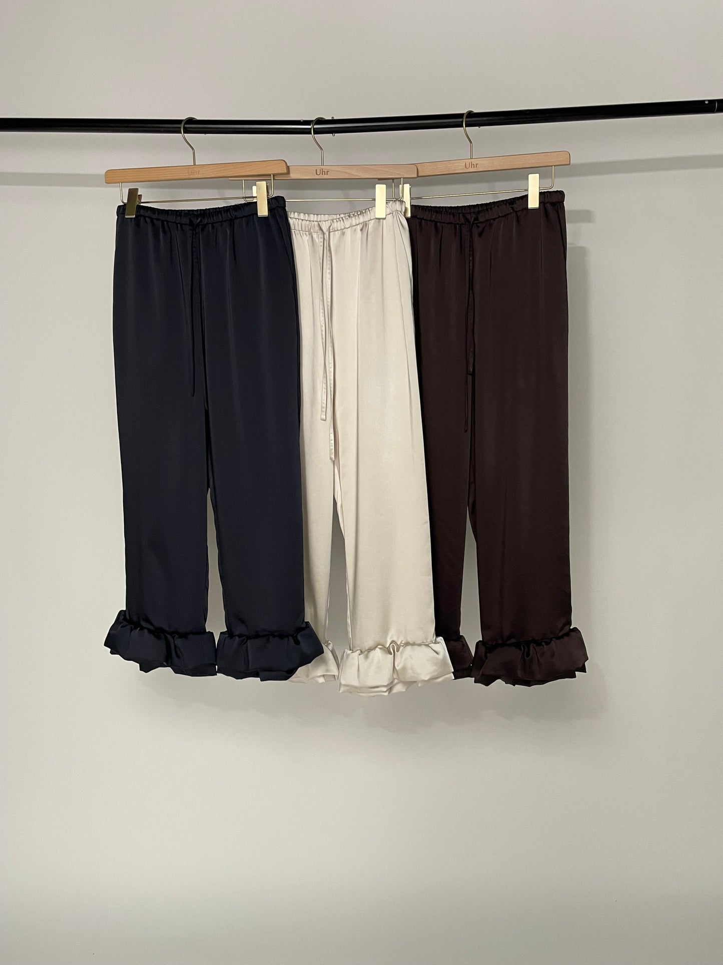 Satin Ruffle Hem Pants