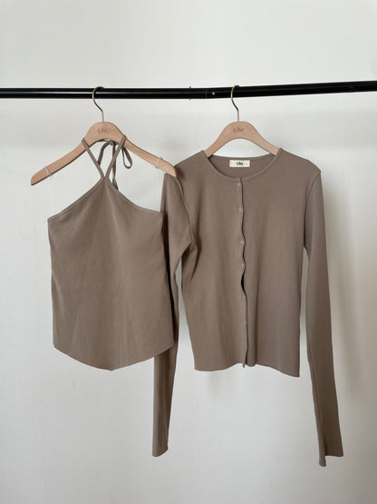 Rib Halterneck Tops & Cardigan