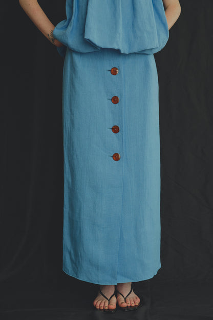 Linen Big Button Skirt