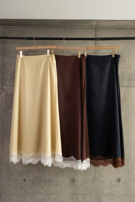 Recycle Satin Lace Trim Skirt