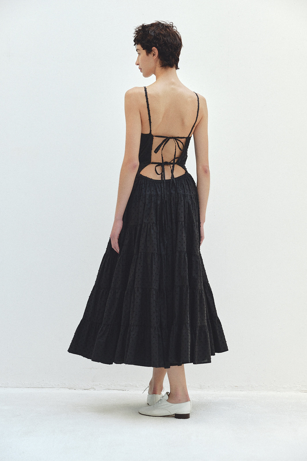 Back Open Dot Tiered Dress