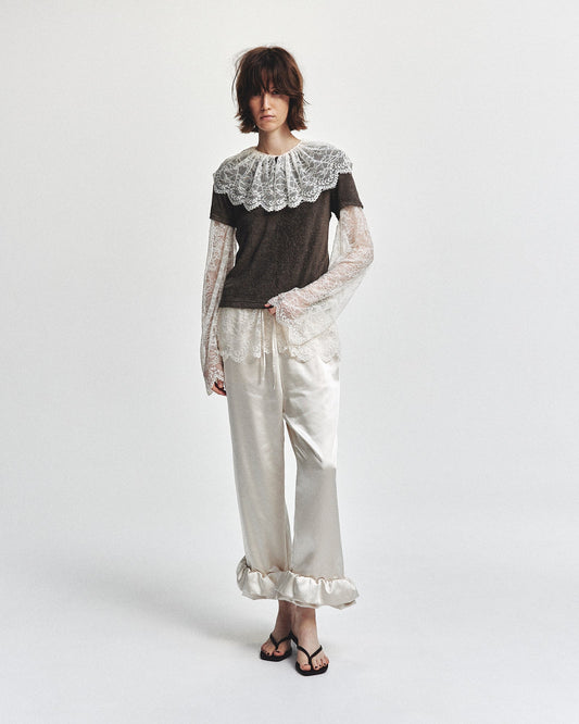 Satin Ruffle Hem Pants