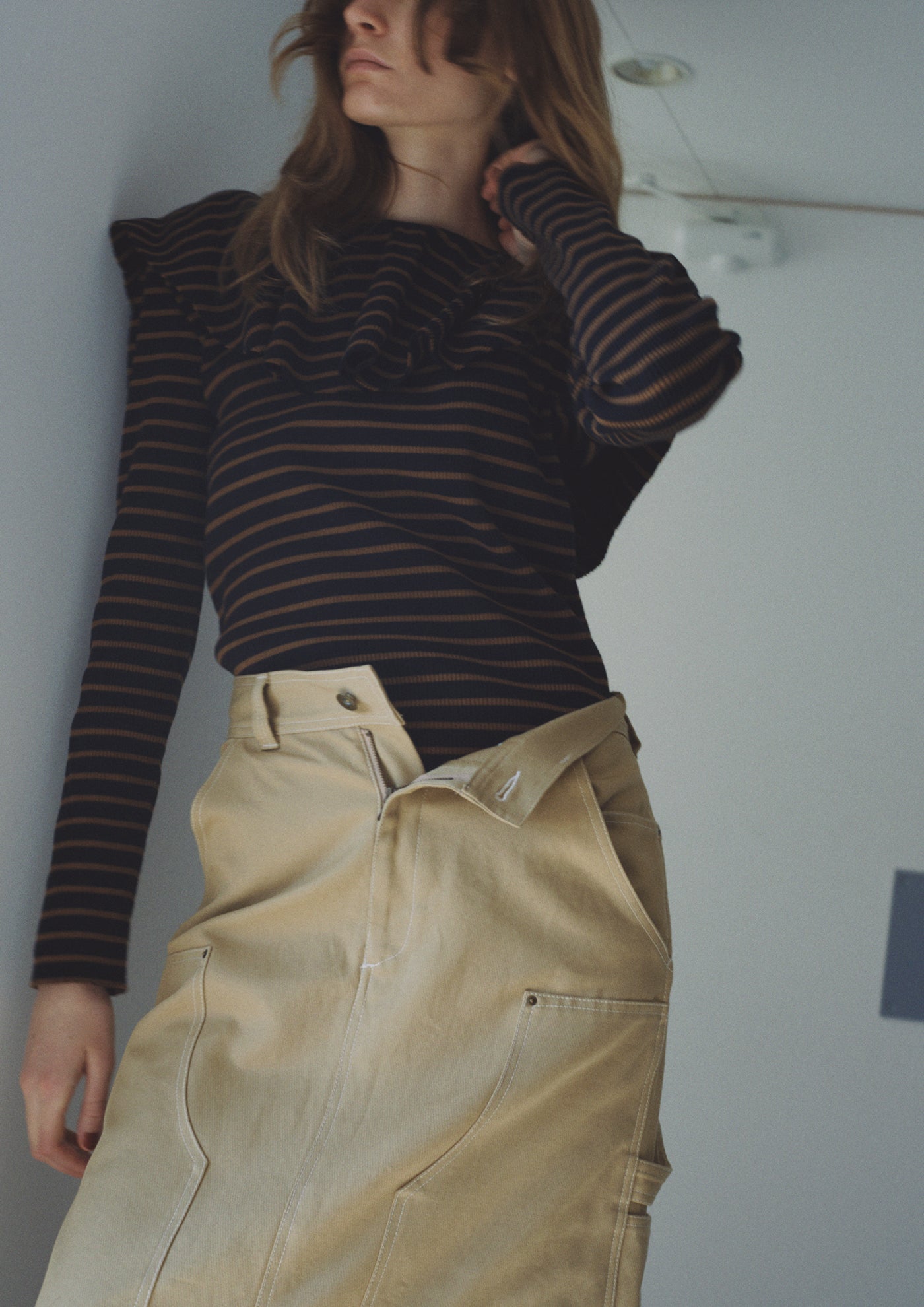 Uhr Border Frill Collar Rib Topsカットソー Uhr Border Frill Collar Rib Topsカットソー