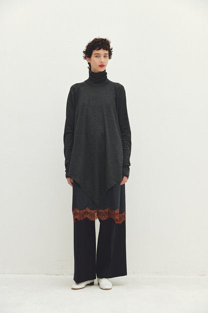 Wool Asymmetry Turtleneck Long Tee