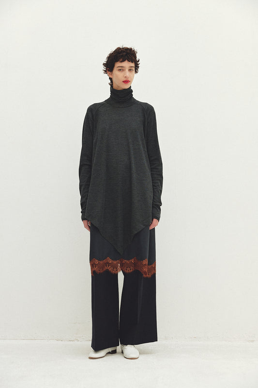 Wool Asymmetry Turtleneck Long Tee