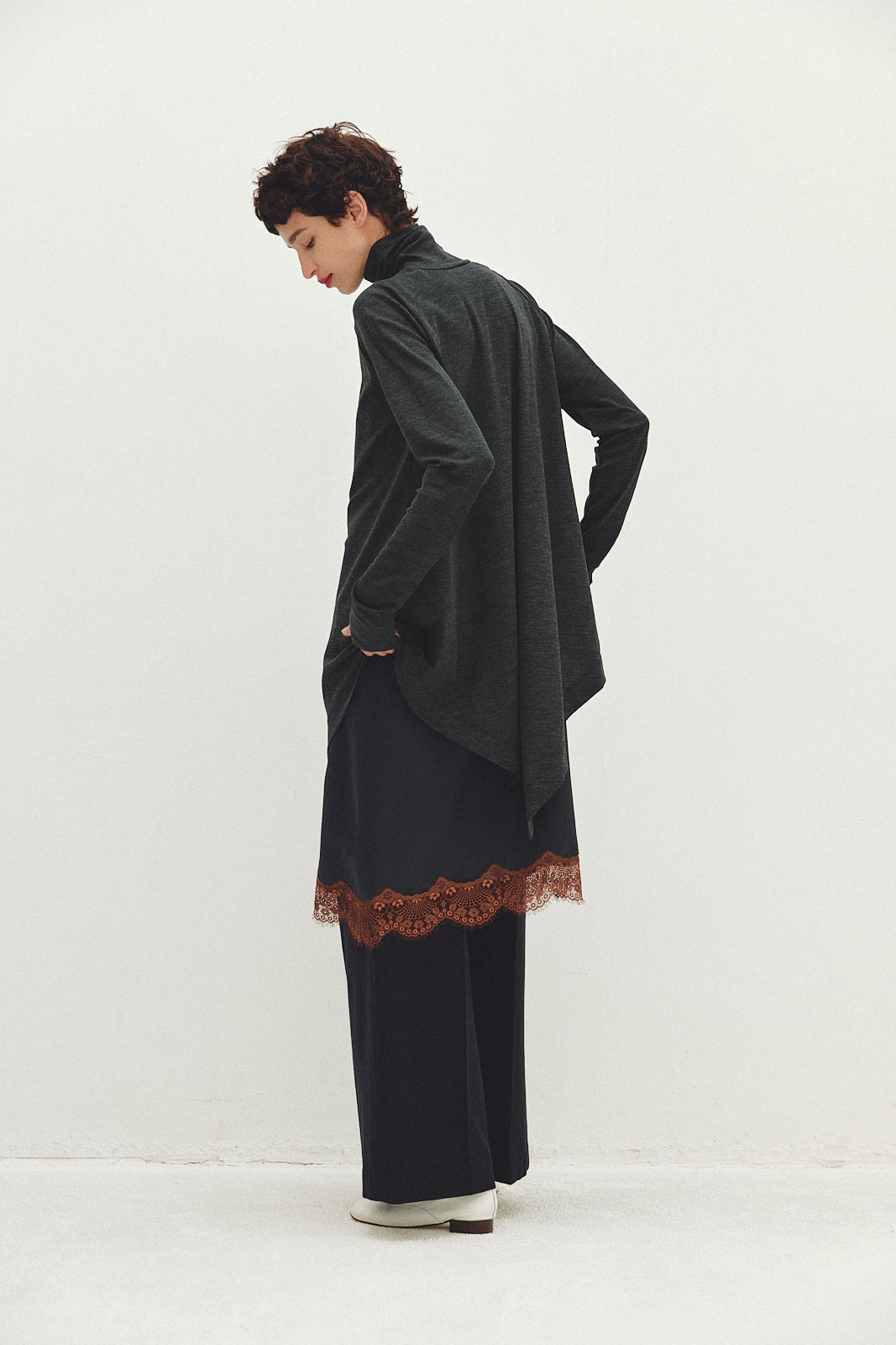 Wool Asymmetry Turtleneck Long Tee