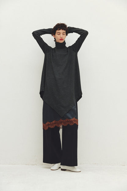 Wool Asymmetry Turtleneck Long Tee