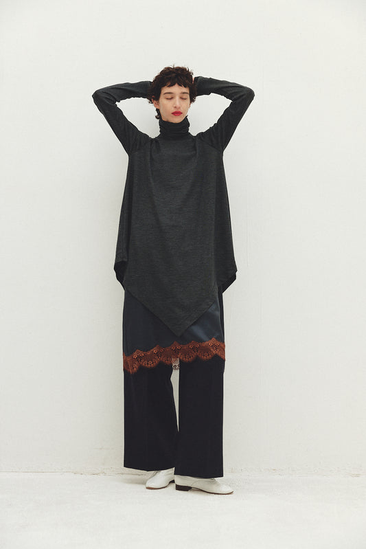 Wool Asymmetry Turtleneck Long Tee