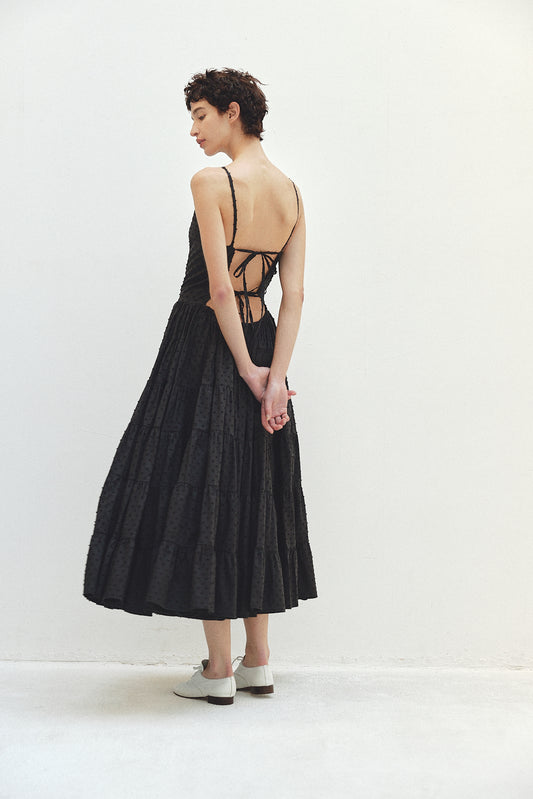 Back Open Dot Tiered Dress