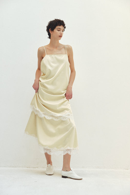 Recycle Satin Lace Trim Dress