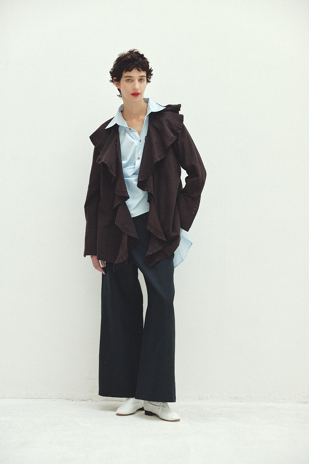 Cotton Silk Ruffle Frill Shirt