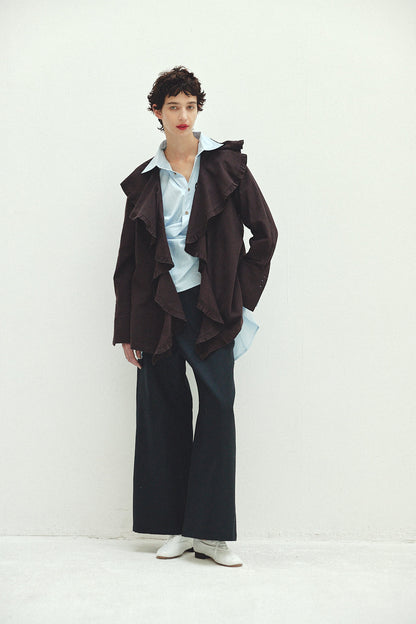 Cotton Silk Ruffle Frill Shirt