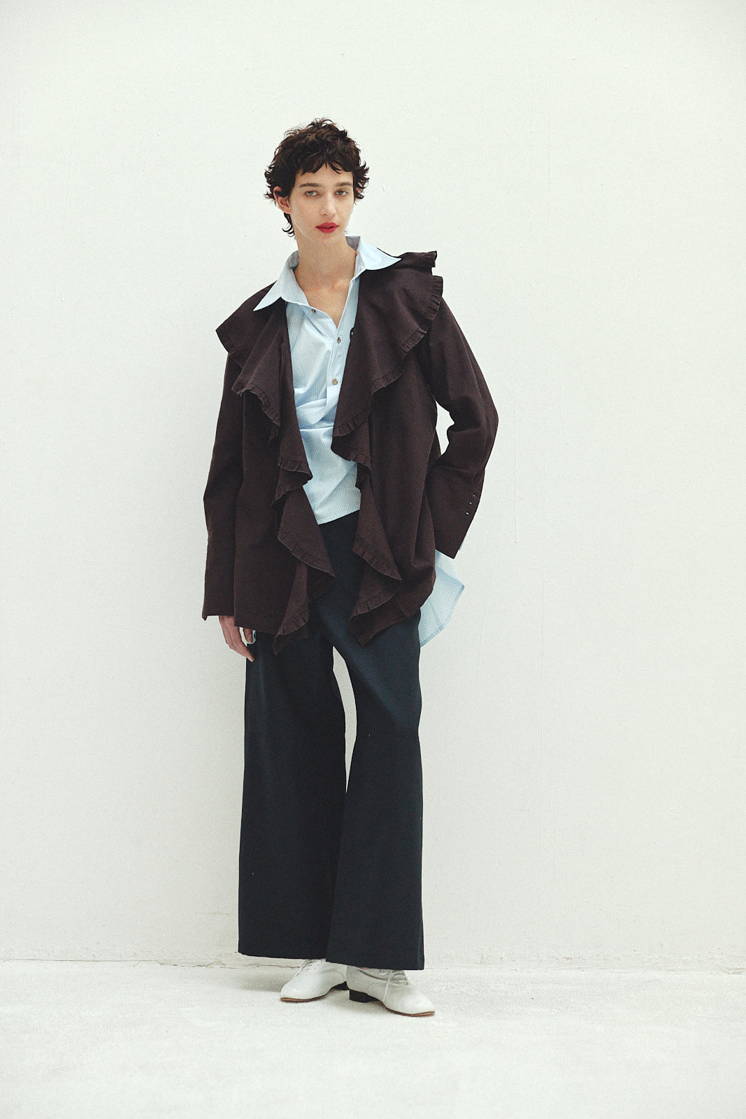 Cotton Silk Ruffle Frill Shirt