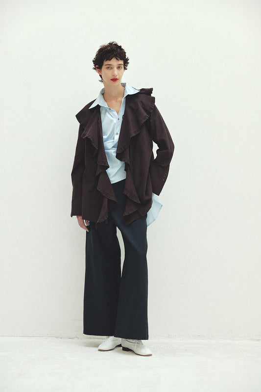 Cotton Silk Ruffle Frill Shirt
