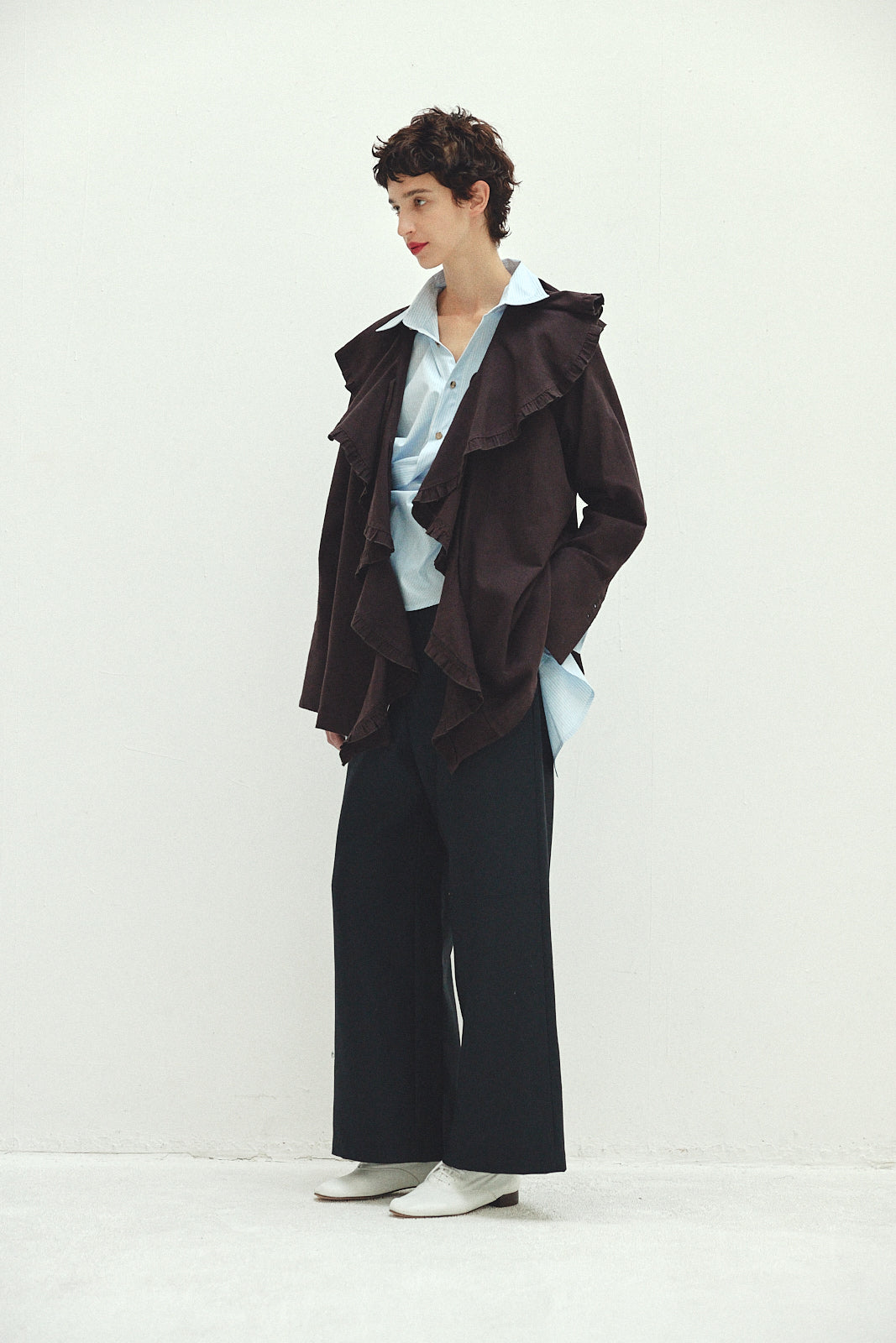 Cotton Silk Ruffle Frill Shirt