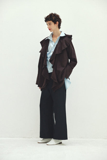 Cotton Silk Ruffle Frill Shirt