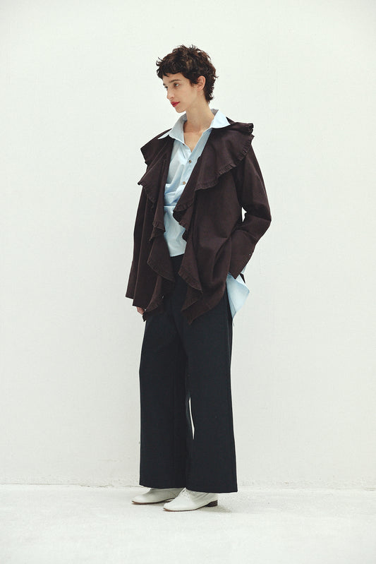 Cotton Silk Ruffle Frill Shirt