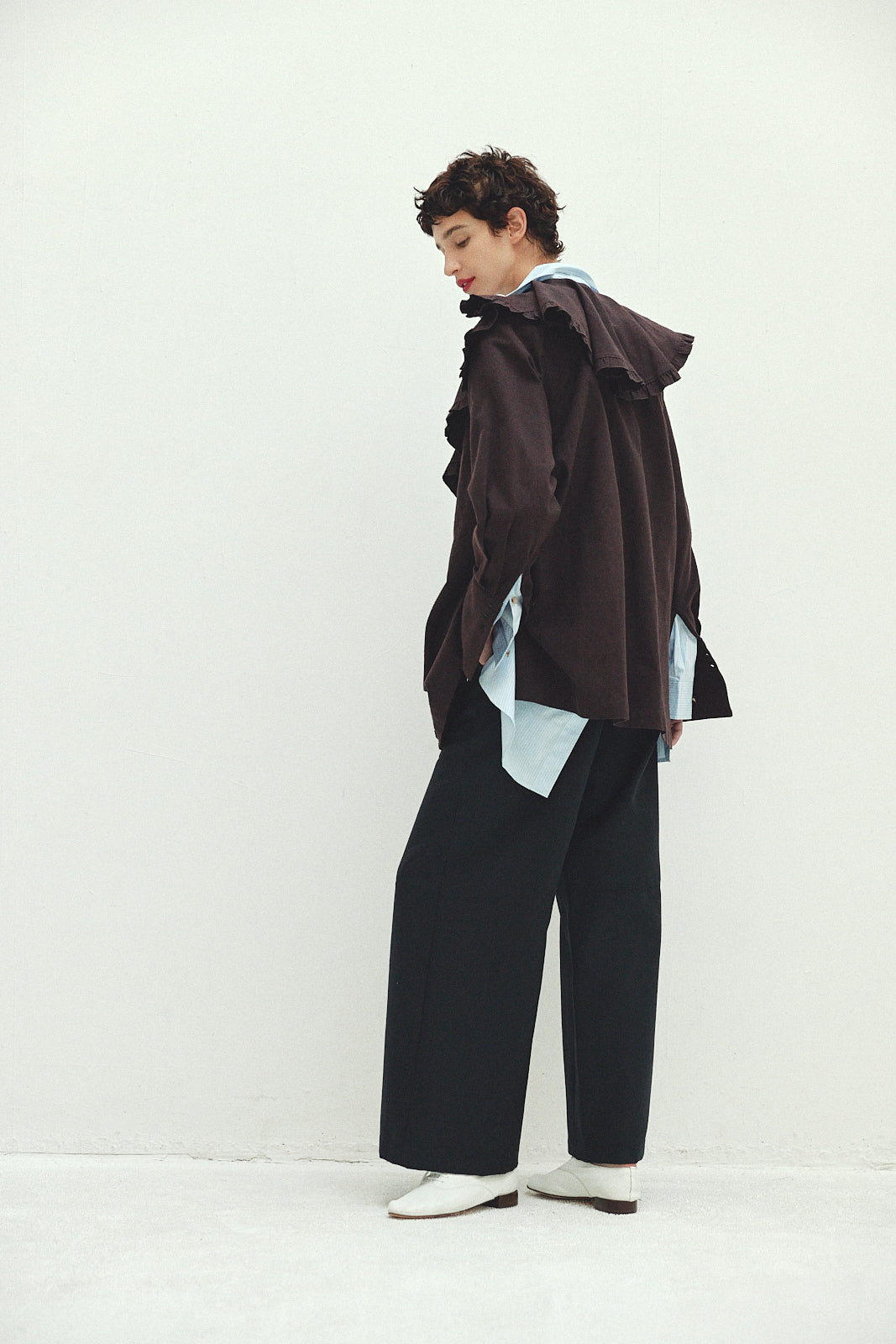 Cotton Silk Ruffle Frill Shirt