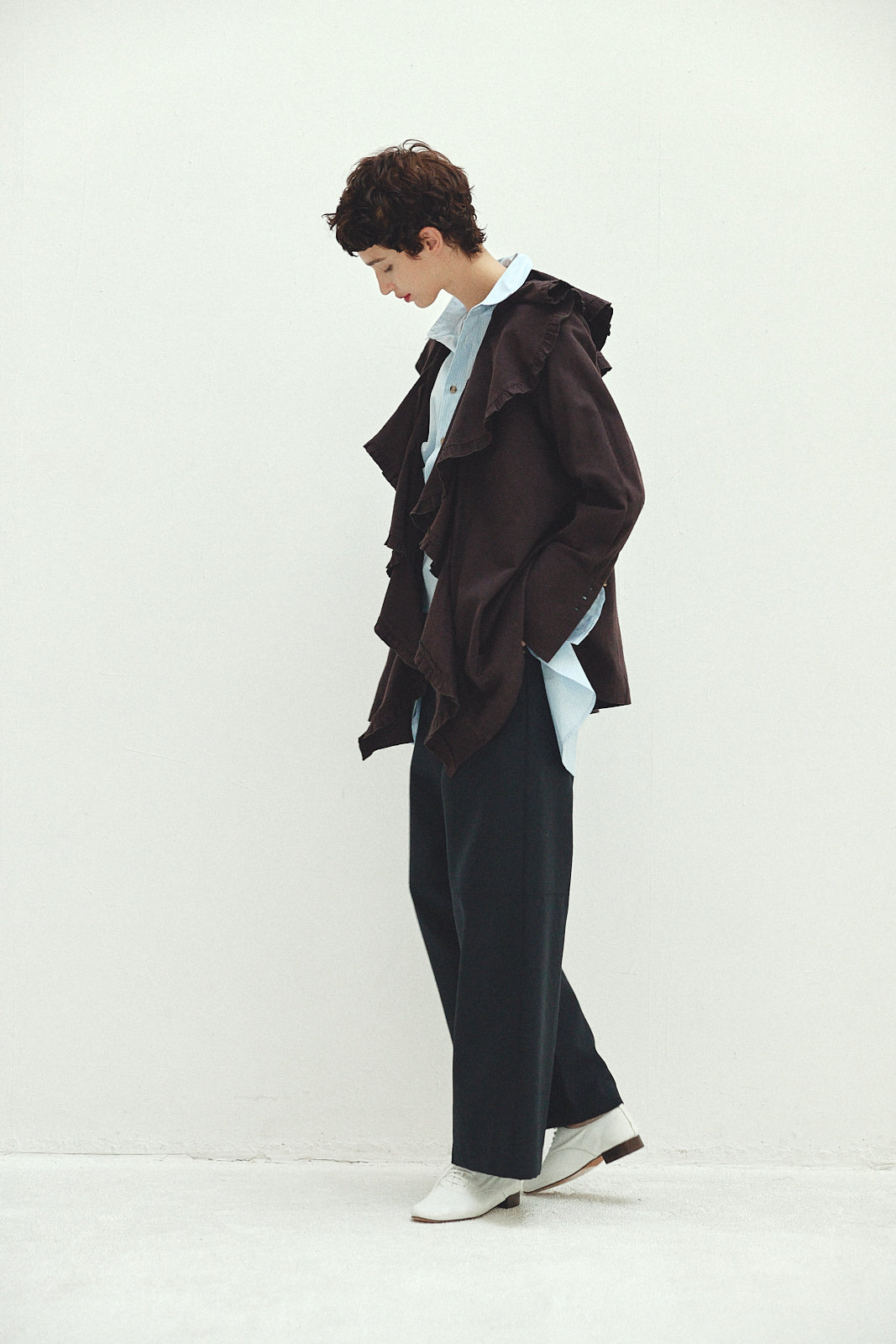 Cotton Silk Ruffle Frill Shirt