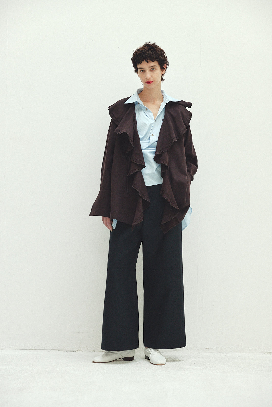 Cotton Silk Ruffle Frill Shirt