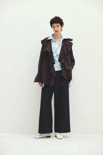 Cotton Silk Ruffle Frill Shirt