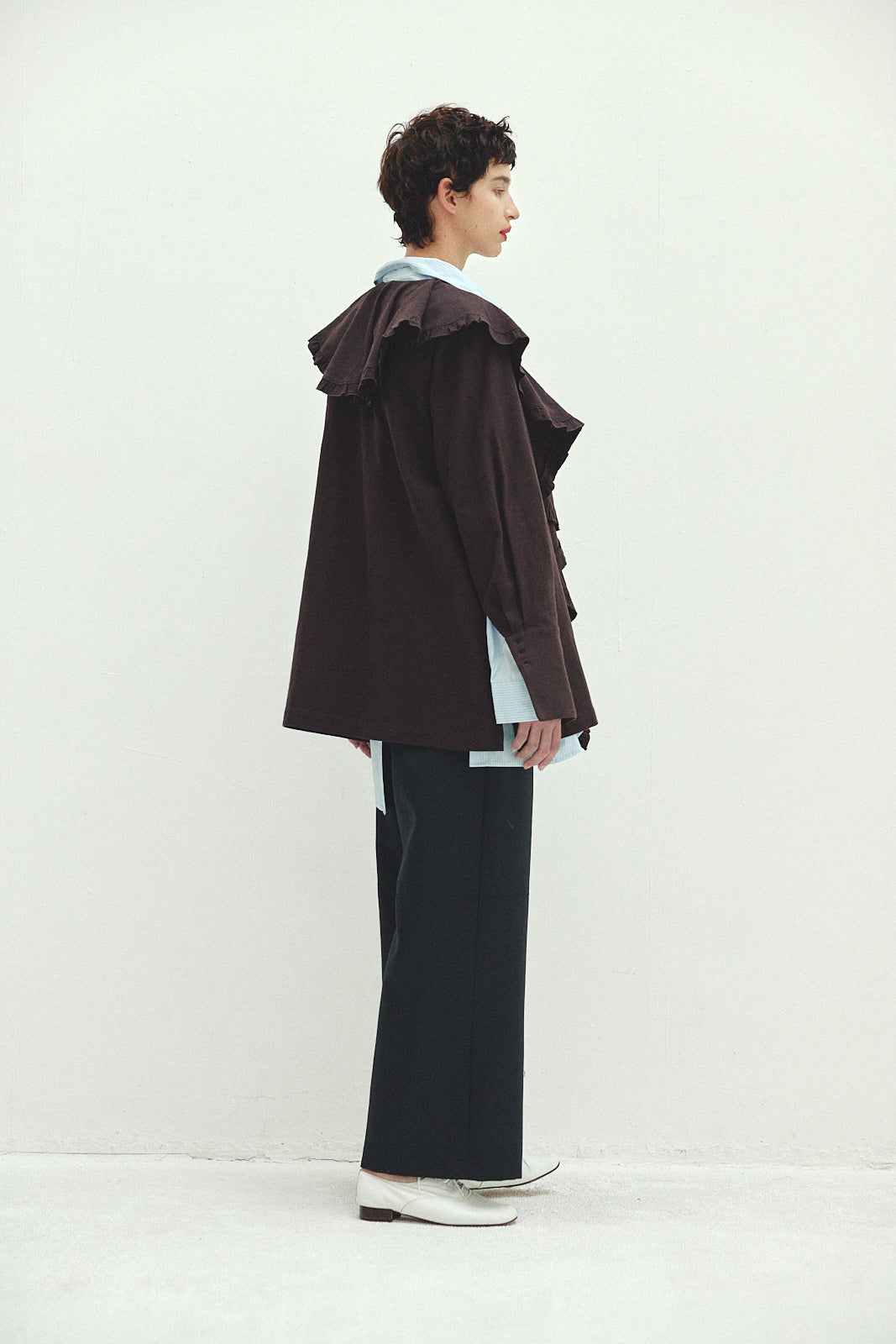 Cotton Silk Ruffle Frill Shirt