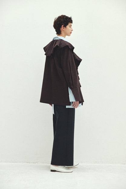 Cotton Silk Ruffle Frill Shirt