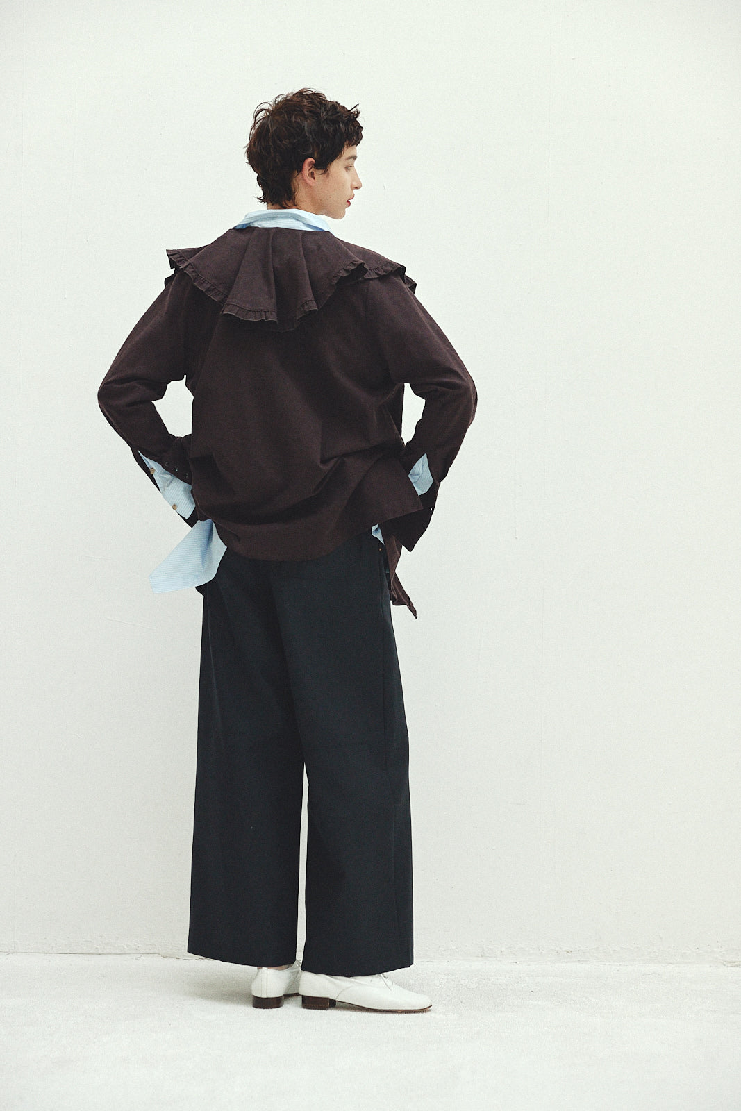 Cotton Silk Ruffle Frill Shirt