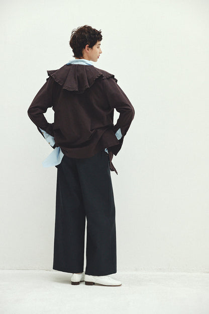 Cotton Silk Ruffle Frill Shirt