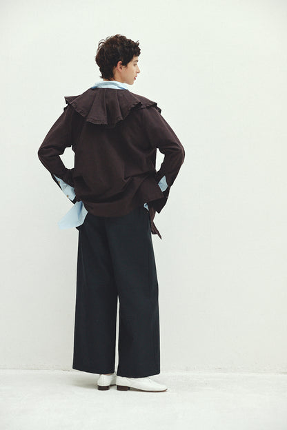 Cotton Silk Ruffle Frill Shirt