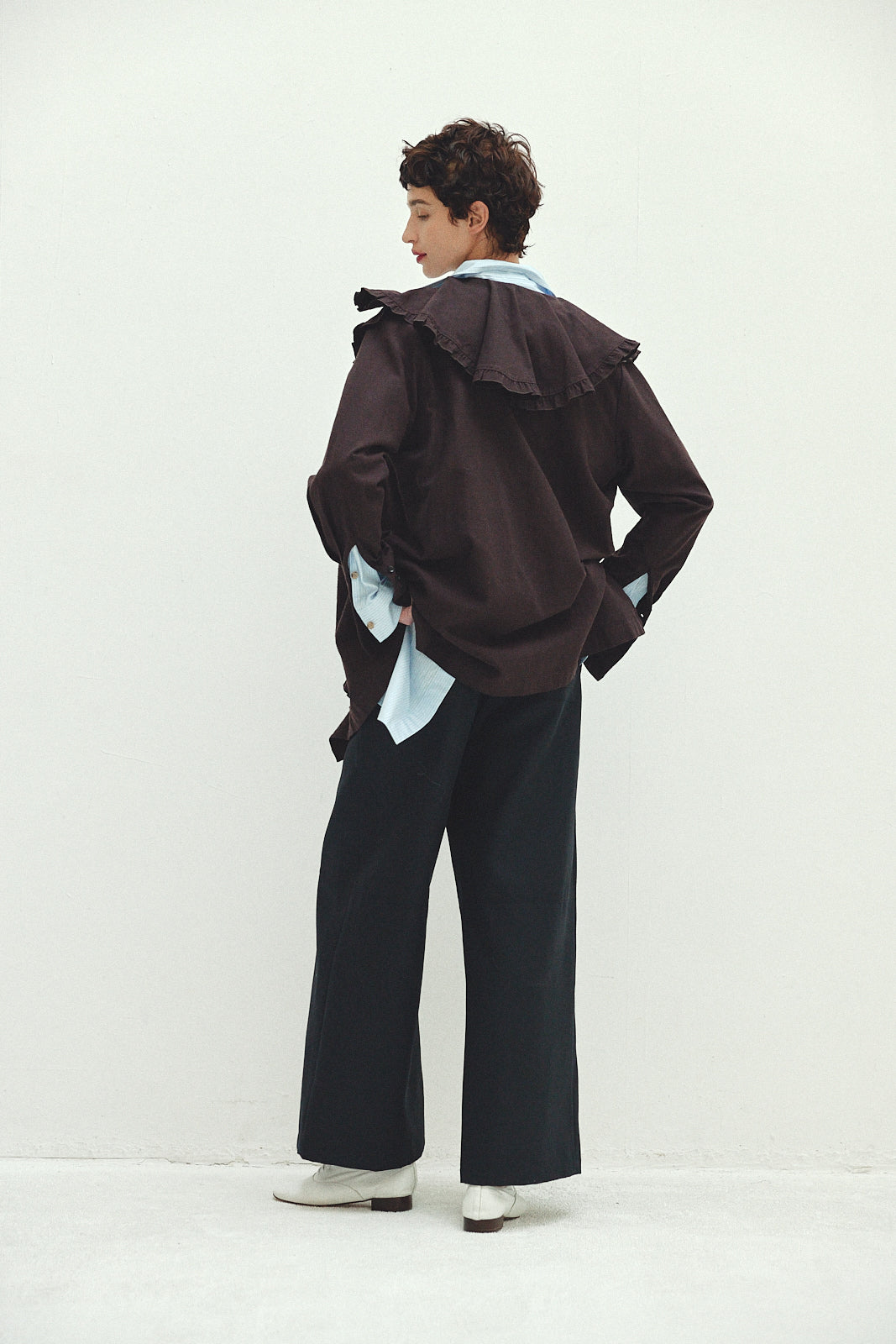 Cotton Silk Ruffle Frill Shirt