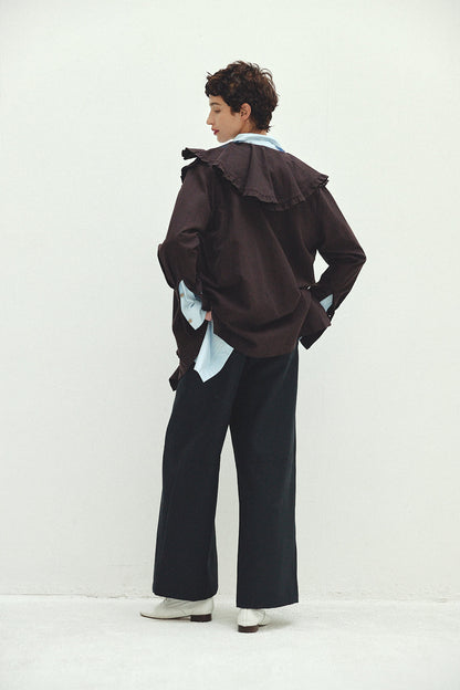 Cotton Silk Ruffle Frill Shirt