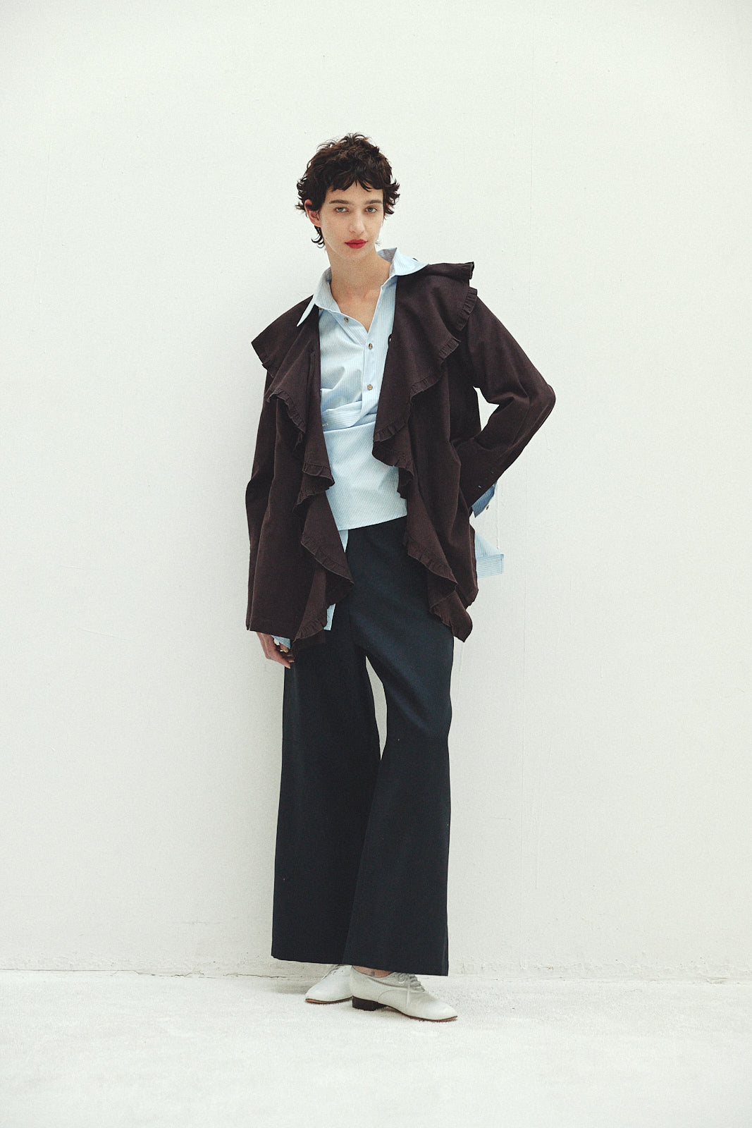 Cotton Silk Ruffle Frill Shirt