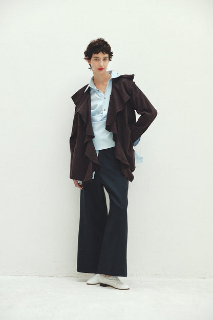 Cotton Silk Ruffle Frill Shirt