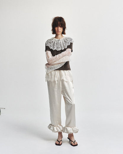 Satin Ruffle Hem Pants