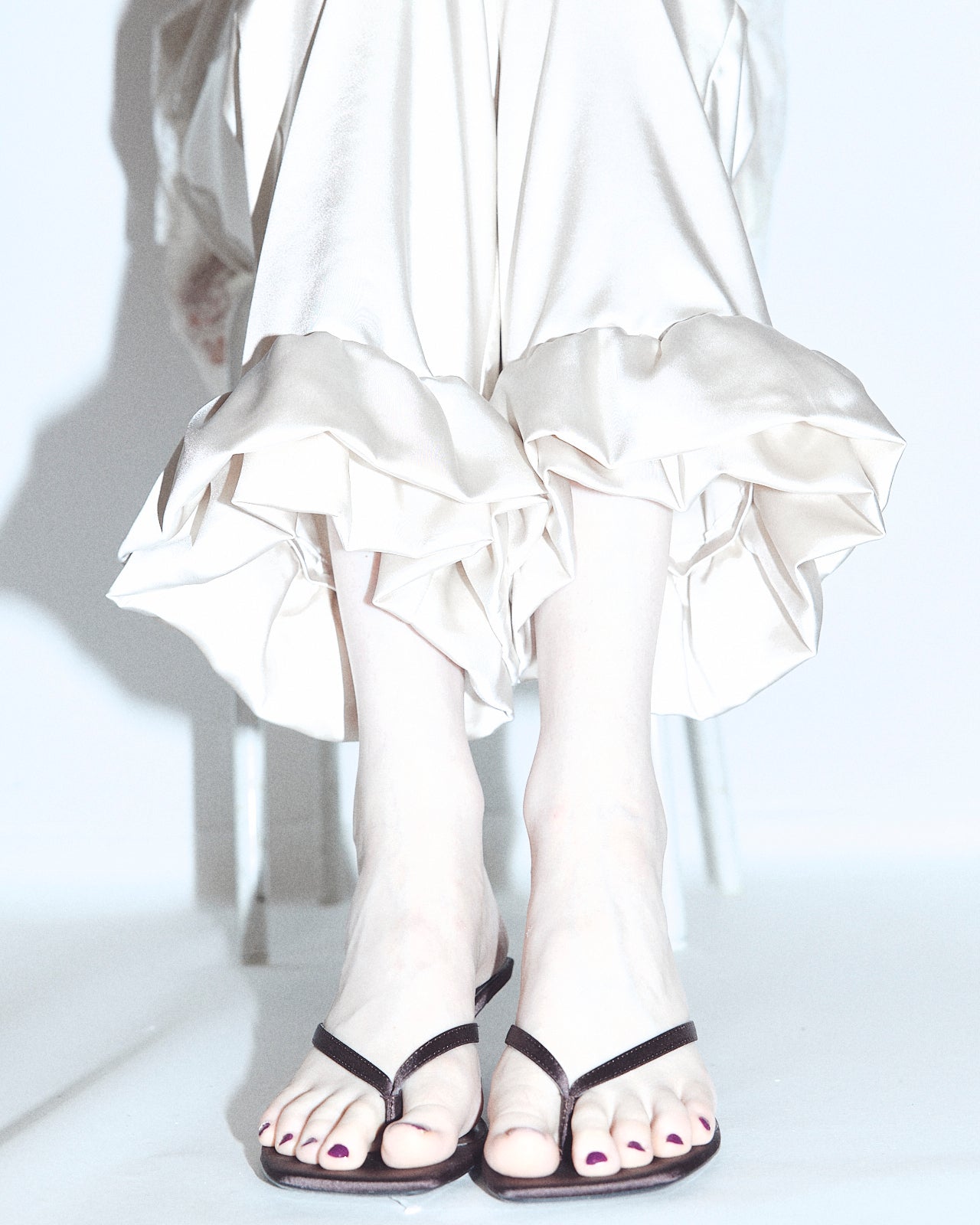 Satin Ruffle Hem Pants