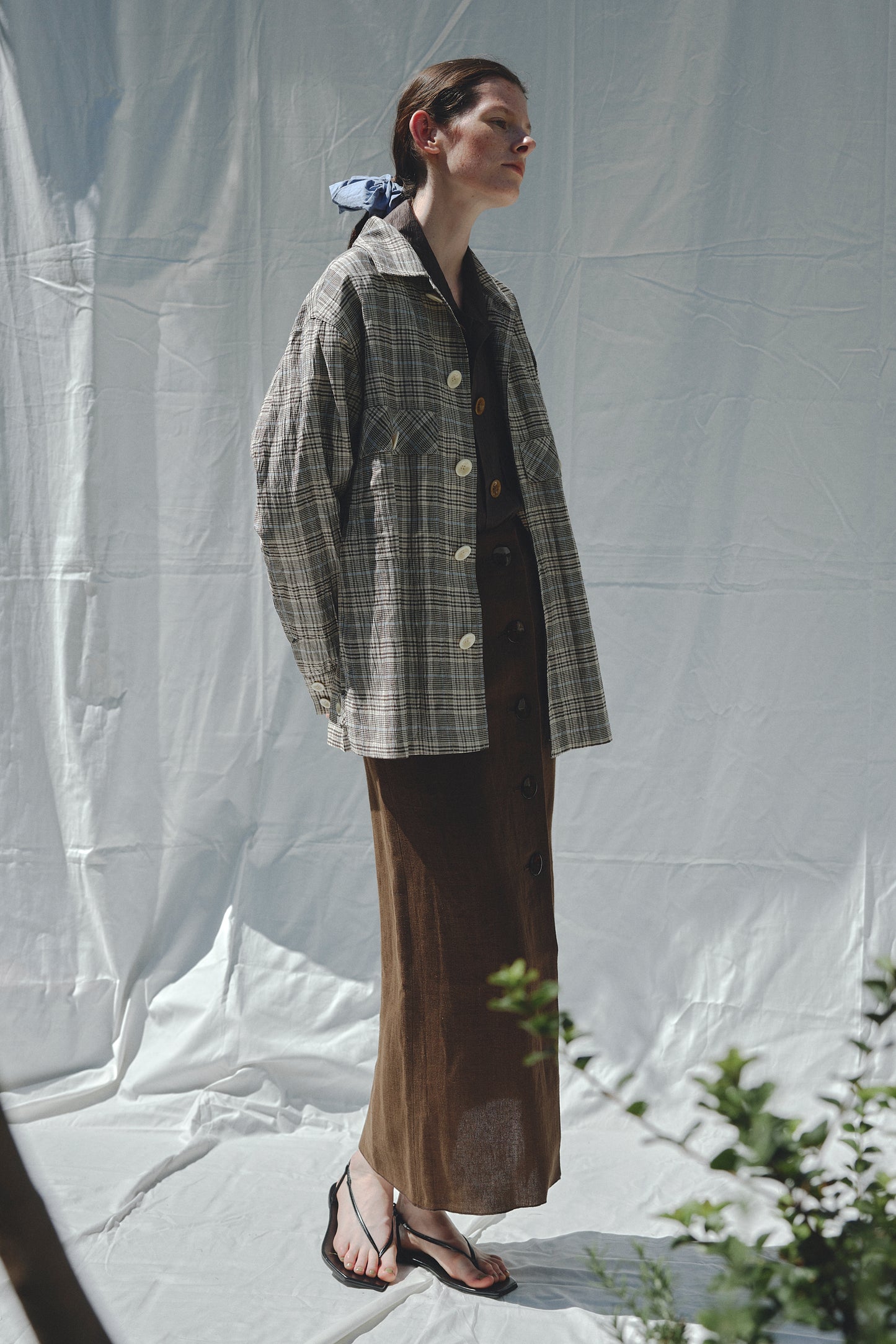 Linen Big Button Skirt