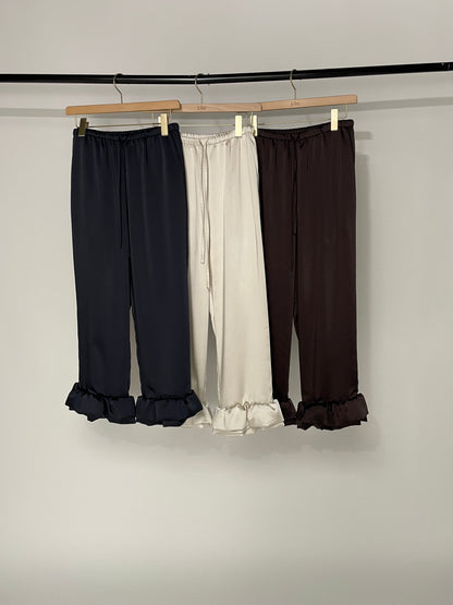 Satin Ruffle Hem Pants