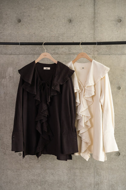 Cotton Silk Ruffle Frill Shirt