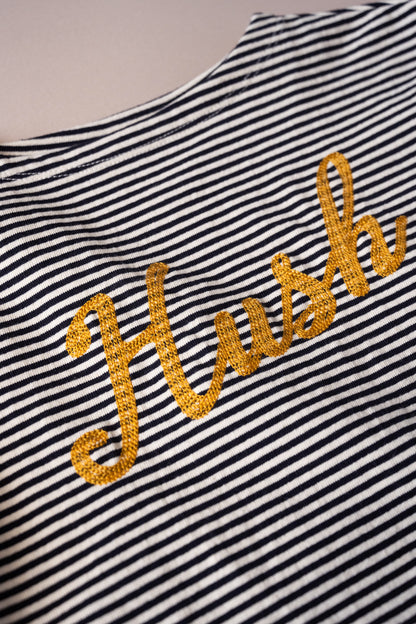 Striped Embroidery Long Tee