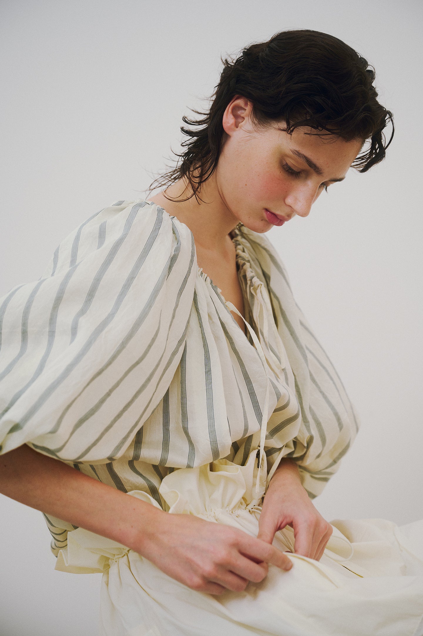 Striped Volume Sleeve Blouse