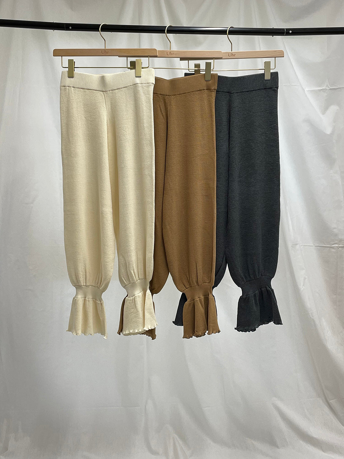 uhr Waffle Gathered hem Pants フリルパンツ グレーネスト