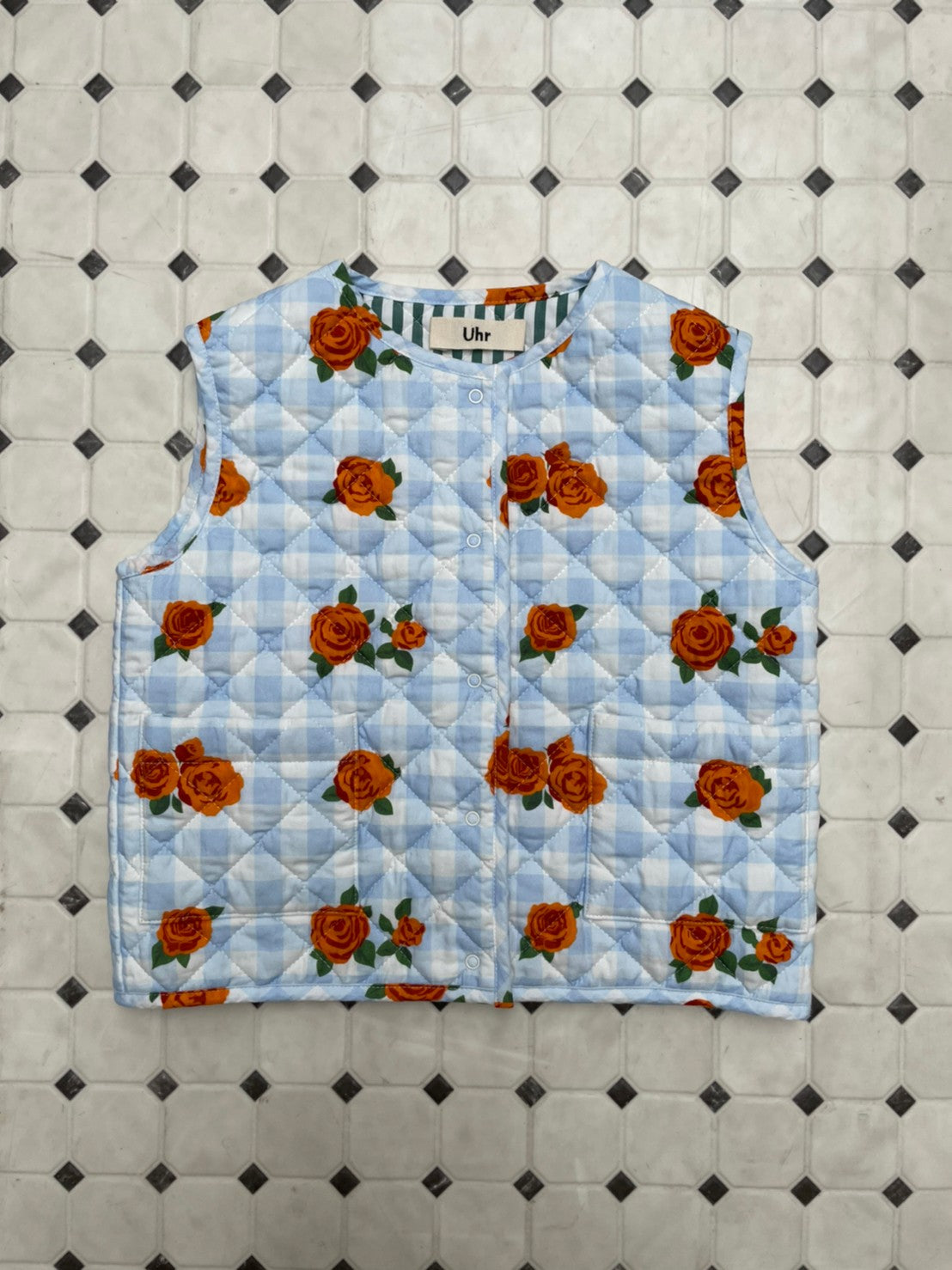Flower Check Printed Vest